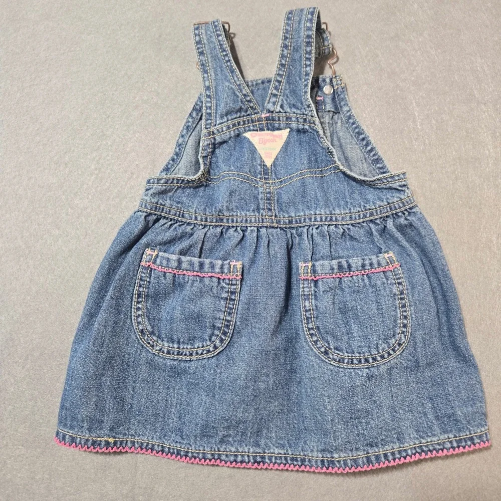 OshKosh B'gosh Baby Girls Blue Denim Floral Embroidered Jumper Dress 18 Months